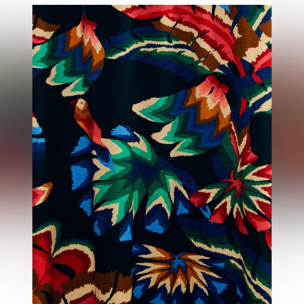 Farm Rio NWT Chevron Forest Black Jersey Dress colorful with long Sleep - Picture 12 of 12